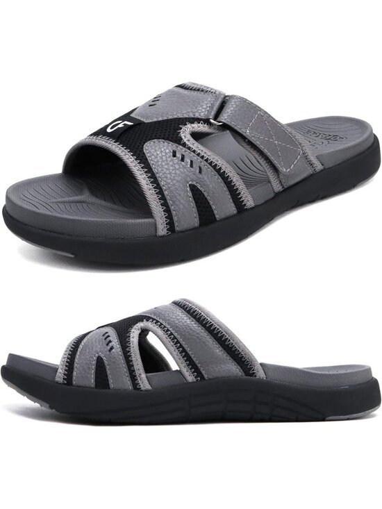 Men Grey Black Sport Recovery Sandals Plantar Fasciitis Soft Cushion Lightweight